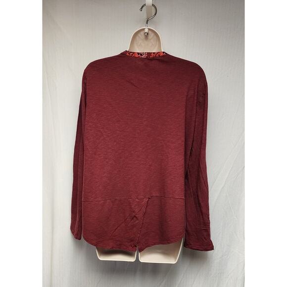 Lucky Brand Round Neck Roll-Tab Sleeve Tunic Paisley Print Floral Blouse Red Lg - Picture 4 of 8